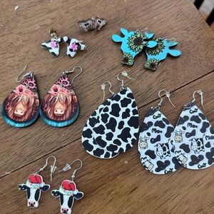 7 Pairs of Handmade Cow Earrings (Dangling, Studs)
